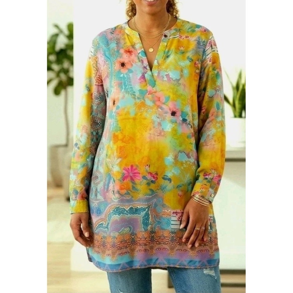 Soft Surroundings Colorful Boho Modal Tunic Lagen Abstract Floral Print #682 - Picture 5 of 12